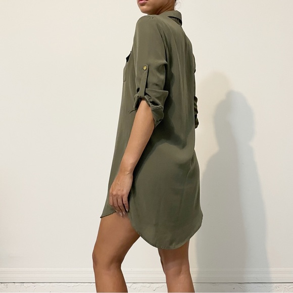 Olive green button up shirt dress - Picture 2 of 5